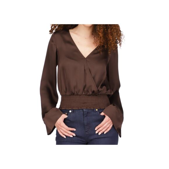 MICHAEL Michael Kors Smocked Kimono Sleeve Top (Chocolate) MED NWT - Picture 1 of 1